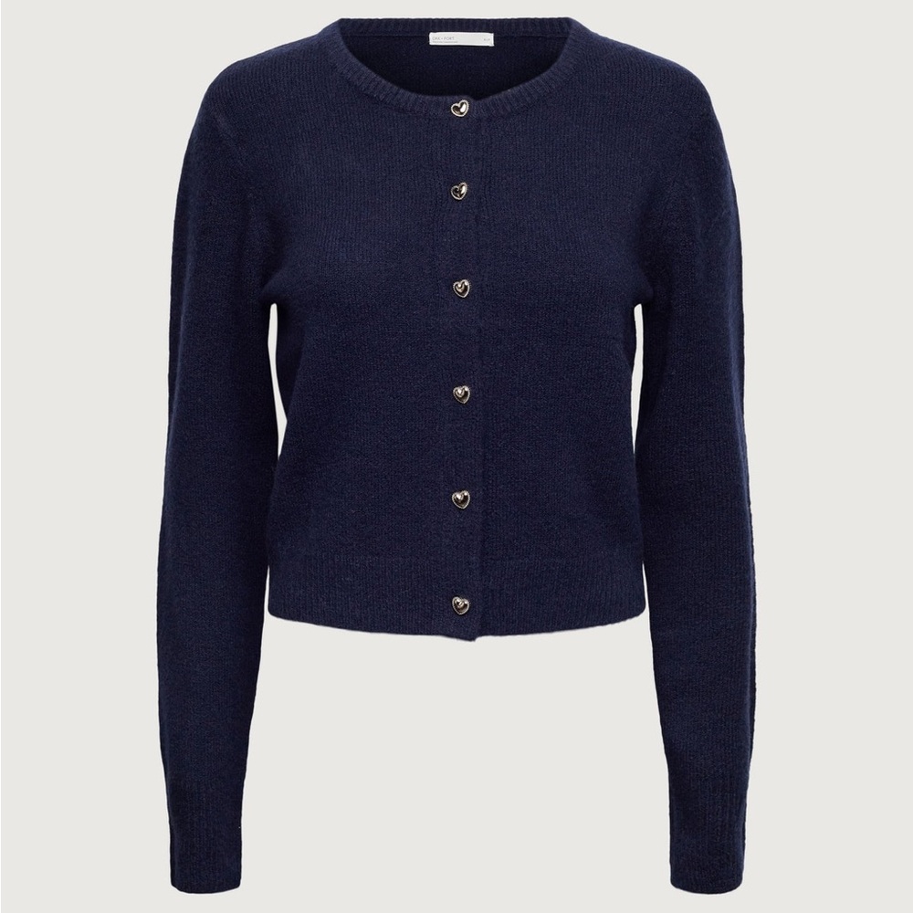 OAK + FORT Navy Blue Heart Button Front Cardigan Sweater
